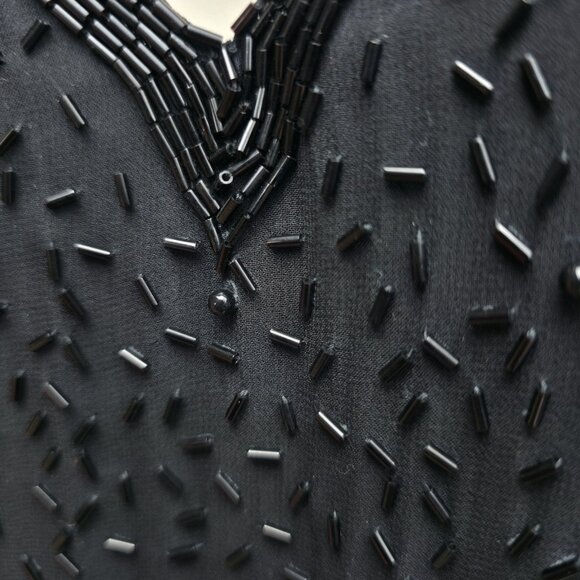 Vintage Niteline by Della Roufogali Black Gold Beaded Fringe Cocktail Dress - Picture 3 of 12